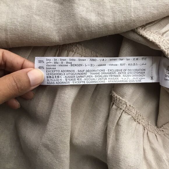 Zara Tan Linen Collared Oversized Mini Neutral Short Sleeve Casual Shirt Dress S - Picture 8 of 9